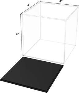 קופסת תצוגה אקרילית מודרנית לאחסון פריטי אספנות, עם בסיס שחור, עמידה לאבק, לבובות ופסלים, ניתנת להתאמה אישית בגודל. - Product Image 1