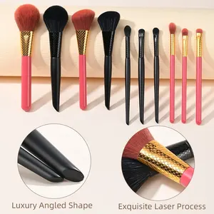 Set kuas Makeup Premium 5 buah emas mawar dan hitam kustom pabrik dengan Logo Laser