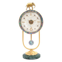 Horloge de table éléphant en laiton de luxe léger, populaire sur TikTok, cadran coloré, silencieuse, à piles, décoration d'intérieur, best-seller