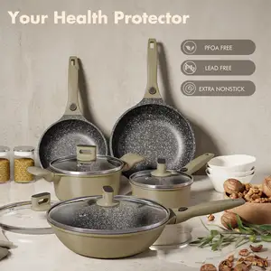 9 Pcs Aluminum Pots And Pans Set With Detachable Handle Non Stick Cookware Set Detachable Handle Cookware Sets
