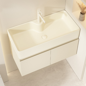 Gabinete de baño montado en la pared de madera gruesa multicapa de viento crema personalizado combinación tocador <span class=keywords><strong>lavabo</strong></span> de tamaño <span class=keywords><strong>pequeño</strong></span> - Product Image 4