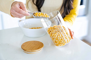 Set of 4 Kitchen Canisters Glass Food Storage Containers with Wooden Lids Candy <b>Cookie</b> and Spice <b>Jars</b> Sugar or Flour Container - Product Image 4