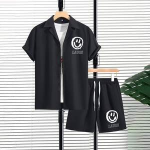2025 nueva camisa de playa informal de manga corta con estampado Hawaiano para hombres ropa de playa americana tejida de tela de popelina para verano - Product Image 4