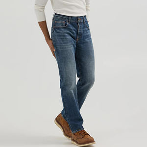 Pantalones Vaqueros de Mezclilla Cruda de Pierna Recta Lavados Vintage para Hombre, Pantalones Vaqueros Retro con Hebilla en la Parte Trasera - Product Image 2