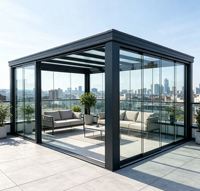 Expédition rapide d'usine, kit de véranda en aluminium avec cadre en verre trempé noir et blanc, pergolas et gazebos d'extérieur