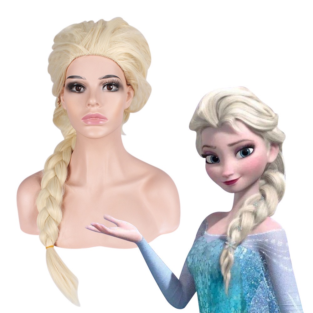 Cosplay Ice Princess Frozen Snow Elsa Hot Filmes Elsa Blonde Color Long Ponytail Tranças Anime Perucas Halloween Party Wigs Supplies