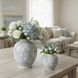 <span class=keywords><strong>Vaso</strong></span> in Ceramica Blu e Bianco Stile Japandi Moderno, Porcellana Cotta ad Alta Temperatura 1300°C, <span class=keywords><strong>Vaso</strong></span> <span class=keywords><strong>da</strong></span> Tavolo per Centrotavola in Stile Rustico - Product Image 2