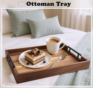 Nouveau produit tendance Grand plateau en bois Ottoman Plateau de service en bois avec poignée et sous-verre pour le salon - Product Image 5