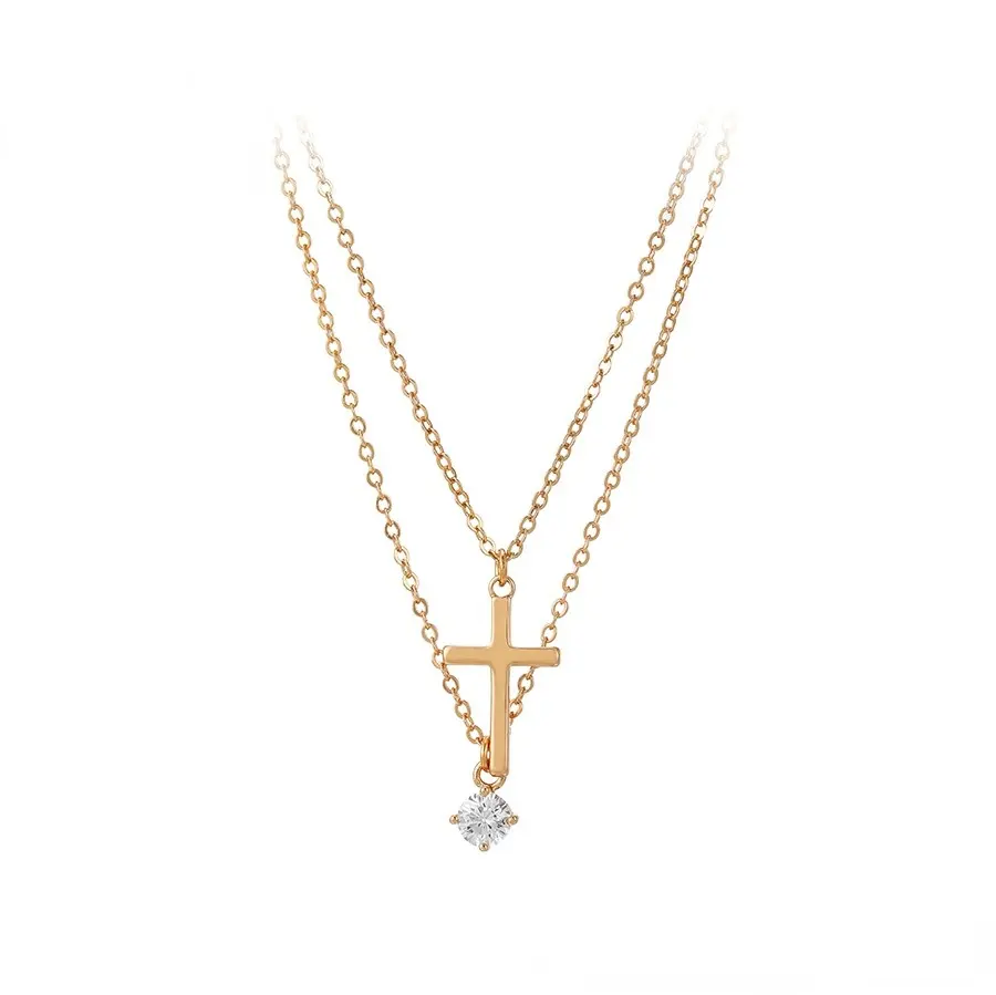 44181 xuping fashionable double chains necklace, magnet 18k gold cross pendant necklace jewelry for women