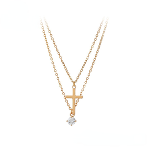 44181 xuping Fashionable <strong>Double</strong> Chains <strong>Necklace</strong>, Magnet 18k <strong>Gold</strong> Cross Pendant <strong>Necklace</strong> Jewelry for Women - Product Image 1