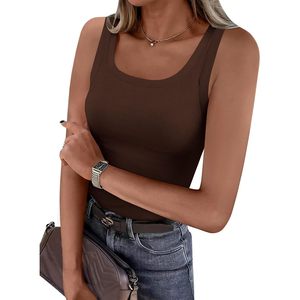 FOXA Women's Sleeveless Square Neck Ribbed Tank Top Fitted Basic <b>Cami</b> Shirt Casual Summer Wear - Product Image 1