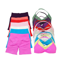 Ensembles d'entraînement 2 pièces pour femmes, tenue de yoga, haut licou à col en V sans couture, short cycliste froncé taille haute, 460g, poids lourd, pour la gym et le fitness