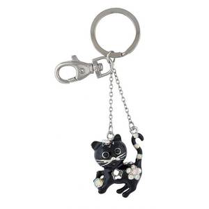 Llavero de gatito negro con pedrería y cadena para bolso o llaves - Product Image 1