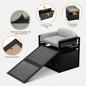 Rampe d'escalier moderne pour chien avec siège, rampe d'accès pour chien avec coussin, cadre en métal noir, pliable, utilisation comme perchoir de fenêtre en tissu - Product Image 5