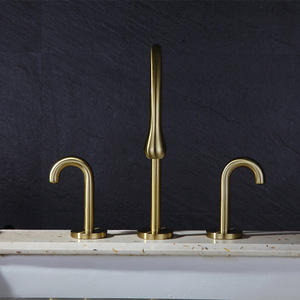 Robinet de lavabo moderne à double poignée en laiton brossé doré, 3 trous, à poser sur le comptoir, <span class=keywords><strong>prix</strong></span> usine - Product Image 3
