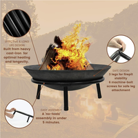 Tungku Api Arang Bulat Modern dari Besi Hitam Berlapis Porselen Enamel untuk Luar Ruangan dengan Remote Control untuk Teras & Taman