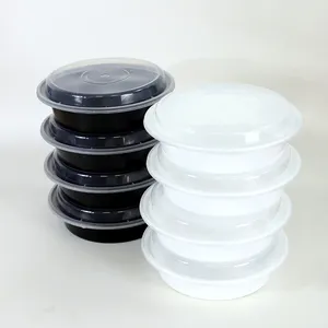 24 oz 700 ml schwarze runde einweg-Becher aus Kunststoff PP für Kuppel Suppe Schüssel Becher Obstbehälter mit Deckel Verpackung