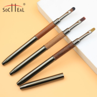 Brosse à ongles UV en gel professionnel à double tête en bois de santal Brosse plate ovale en nylon avec logo personnalisé pour extension d'ongles Gel de construction