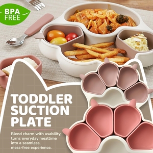 Assiettes à ventouse en silicone divisées pour tout-petits, <span class=keywords><strong>assiette</strong></span> antidérapante en silicone pour l'autonomie alimentaire du bébé, sans BPA, plateau pour enfants avec ventouse - Product Image 2