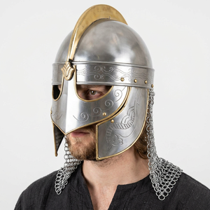 Silver Polished Medieval Helmet With Chainmail Animal Pattern Antique Knight Armor Metal Handmade - Product Image 1