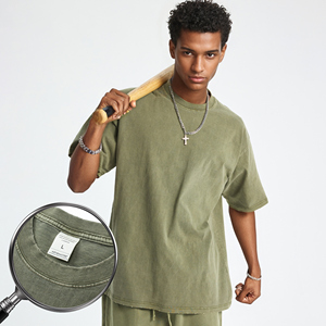 Camiseta básica vintage de algodón puro para hombre, hombro suelto desgastado - Product Image 3