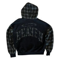 Hoodie Unisex Oversize French Terry Custom, Warna-warni dengan Patchwork Kotak-kotak, Resleting Depan untuk Pria