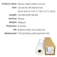 Rouleau de toile de coton brillante de 400 g pour impression jet d'encre, 24 pouces, encre pigmentée, pour artiste, giclée, pour imprimante EPSON CANON HP