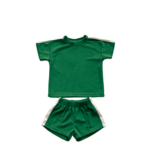 Set di abbigliamento personalizzato per bambini in tinta unita in spugna per bambini vestiti estivi per bambini abiti per bambini <span class=keywords><strong>racconti</strong></span> semplici - Product Image 3