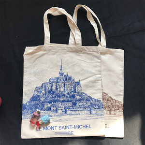 Bolsa de Mano de Algodón con Diseño de Isla de Dibujos Animados Franceses, 37x41 cm, Diseño Pintado a Mano, Bolsa de Compras Ecológica, Bolsa para Libros - Product Image 1