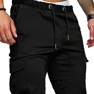 Dropshipping กางเกงคาร์โก้แบบลำลองของผู้ชายผ้าโพลีเอสเตอร์100% สีทึบผ้าไม่ทอสวมใส่ได้พอดีปกติพร้อมเชือกผูก - Product Image 1