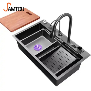 SAMTOU Nano schwarz digitaler Wasserfall Wasserhahn Designer hand gefertigte Küchen spüle mit Messer halter Costa Rica handgemachte Küchen spüle - Product Image 1