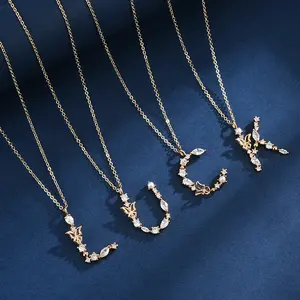 women accessories alphabet pendant jewelry brass letter butterfly S letter pendant necklaces gold plated clavicle chain