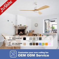 Ventilateur de plafond intelligent 1stshine avec lumière LED, design moderne professionnel, 52 pouces, pales en bois massif, télécommande, directement de l'usine