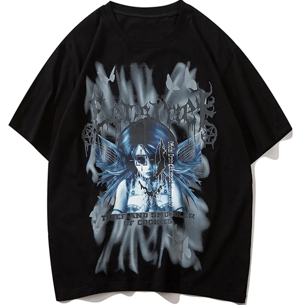 Hiphop T-shirt Mannen Gothic Anime Punk Brief Custom Tee Tops O-hals Oversized T-shirt Tall Grote Korte Mouwen Tee Shirts