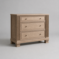 Commode à 3 tiroirs en bois massif sculpté, avec pieds de vache et pilastres rainurés, pour chambre et salon modernes, idéale pour les designers d'intérieur