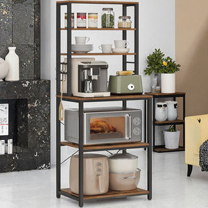 أرفف للمطبخ لصنع القهوة الصغيرة ، 5 + طبقات ، حامل ميكروويف خشبي قابل للطي ، محطة قابلة للتعديل - Product Image 3