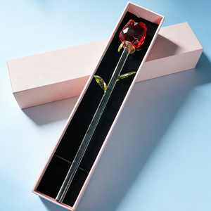 Rosa in Cristallo Fatta a Mano con Stelo Lungo e <span class=keywords><strong>Foglie</strong></span> Verdi Dorate <span class=keywords><strong>per</strong></span> Ringraziamento, San Valentino, Festa della Mamma, Decorazione Casa, Confezione Regalo - Product Image 1