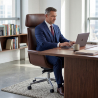 Chaise de bureau ergonomique en cuir de première qualité importé, dossier haut, chaise de direction avec verrouillage d'inclinaison à 4 positions et appui-tête extra large