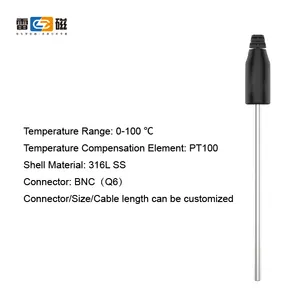Termistor PT100 de sonda de temperatura, sensor de electrodo de temperatura resistente a altas temperaturas, conector BNC, temperatura del agua