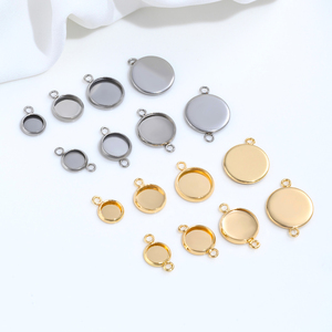 Base de sertissage ronde en acier inoxydable plaqué or 14K <span class=keywords><strong>pour</strong></span> cabochons, connecteur de bracelet et pendentif, <span class=keywords><strong>pour</strong></span> diamètres intérieurs de 6 à 12 mm - Product Image 1