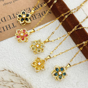 Jeutelis Conjunto de Joyería de Latón para Dama con <span class=keywords><strong>Collar</strong></span> de Cadena de Eslabones y Colgante de Flor Giratoria de Cobre con Circonita - Product Image 1