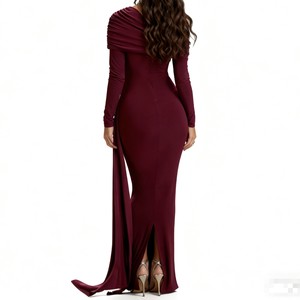 Vestido de Noche para Mujer con Escote Asimétrico, Silueta Ajustada y Sexy, Detalles Plisados, Vestidos Largos con Lazos Decorativos - Product Image 4