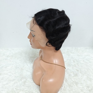 Promotion : Perruques Lace Frontal 13x4 à coupe courte, ondulations au doigt, en cheveux humains brésiliens 100% naturels, vente en gros très prisée - Product Image 2