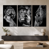 Tableau mural imprimé en trois panneaux, famille de lions noir et blanc, portrait animalier pour chambre, salon, hôtel, intérieurs modernes