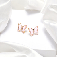 Boucles d'oreilles clous papillon HOVANCI INS plaquées or véritable, couleur rose brillante, en verre, avec cristaux transparents, pour filles, idée cadeau