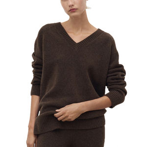 Pull en laine/viscose pour femme, col en V, coupe décontractée, tons neutres, léger, essentiel pour la superposition, décontracté, hiver - Product Image 4