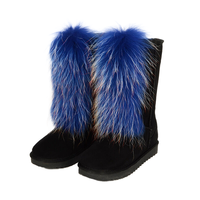Femmes réel fourrure de renard bottes fourrure moelleux court neige botte en peluche mi-mollet bottes chaud confortable extérieur fourrure de raton laveur chaussures plates