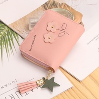 Dompet Pendek Bunga Lucu Baru Wanita Mini Rumbai Resleting PU Tahan Lama Multifungsi Tempat Koin