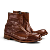 Bottes en cuir de cheval lavé faites à la main avec couture Goodyear et fermeture éclair latérale pour homme – Chaussures de travail rétro en cuir véritable pour l'hiver et l'automne