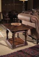 Table d'angle carrée en bois massif de style vintage américain avec insert en treillis, incrustation de diamants, étagère inférieure, pieds en forme de boule, finition vieillie